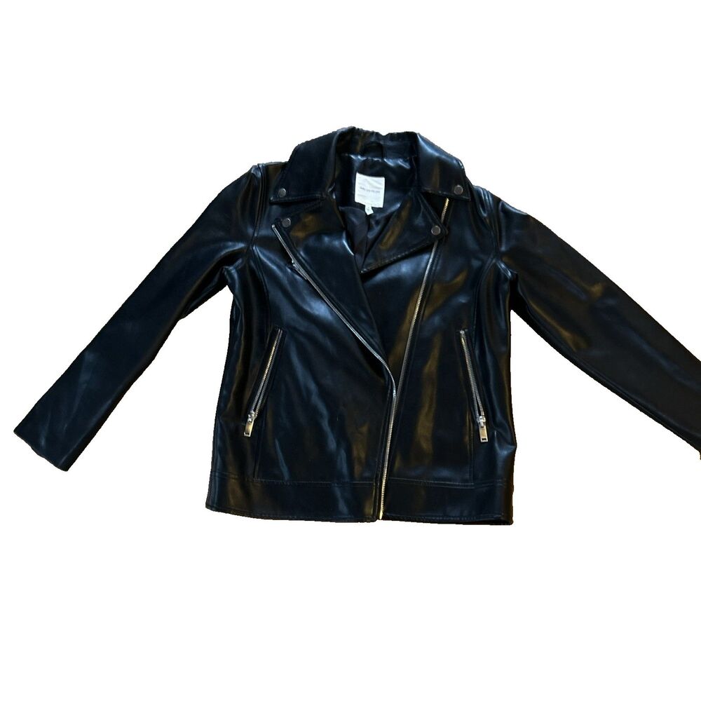 AVEC LES FILLES Black Faux Leather Moto Jacket Anthropologie Relaxed Fit Size M